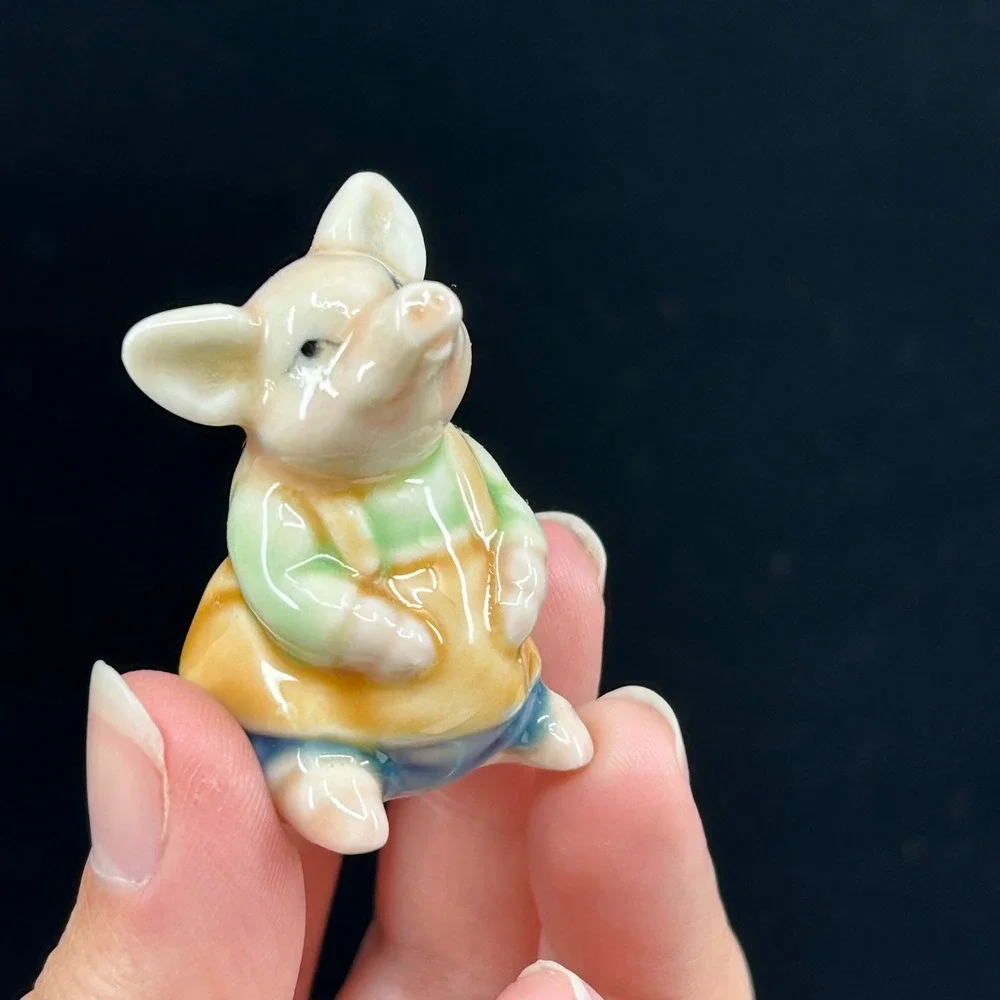Vintage Pig Miniature Figurine Porcelain Dressed Pig Whimsical Storybook Trinket
